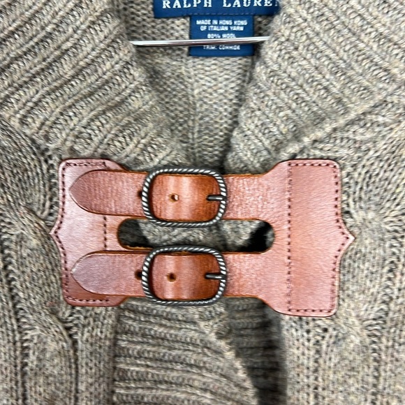 Ralph Lauren Blue Label Sz M Wool/Cashmere Shawl Neck Cardigan Taupe Buckle - Picture 7 of 12